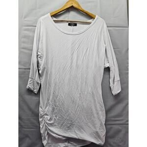 Made By Johnny White Ruched Side Tunic Top Womens Large 34 Sleeve Made in USA